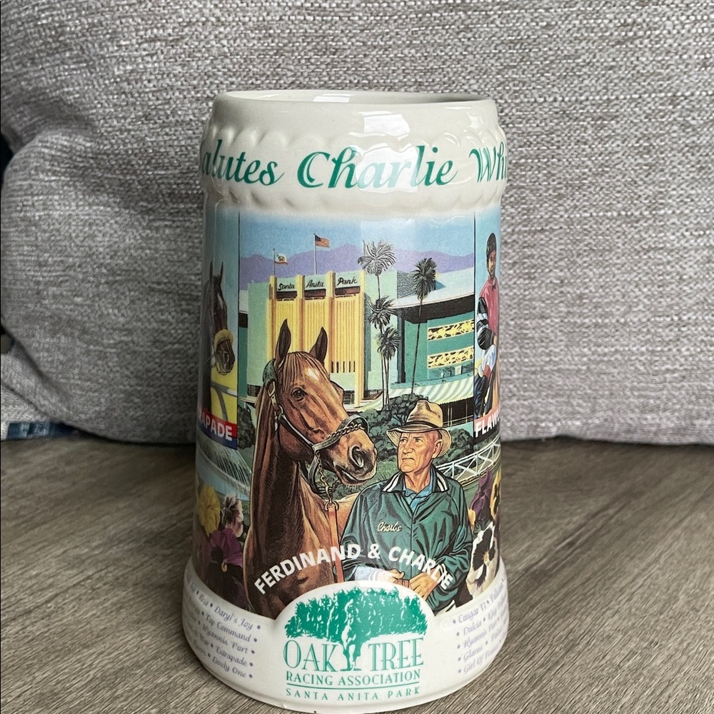 Oak Tree Racing Association Commemorative Ceramic Stein - Cream/Green